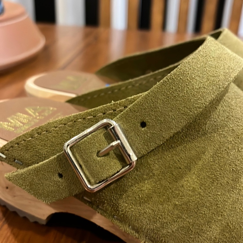 Mia Alma Lug suede Swedish Anatomisk Clogs shoes new women’s size 6 olive - Picture 10 of 15